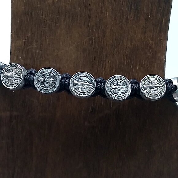 St. Benedict Medal Black Nylon Cord Unisex Bracelet NWOT - Picture 2 of 15